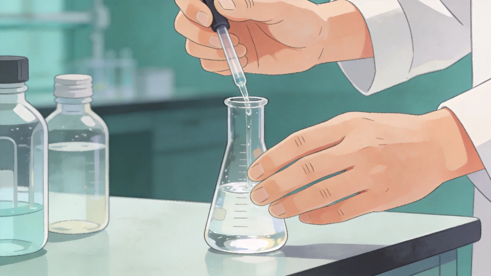 Preparing a buffer solution with a pipette and volumetric flask