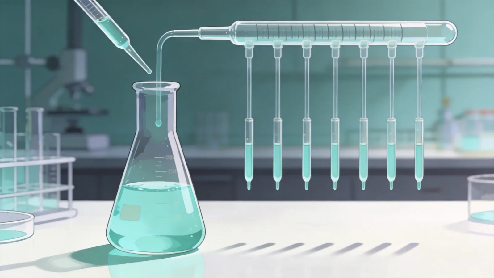 Volumetric flask and pipette used for solution dilution