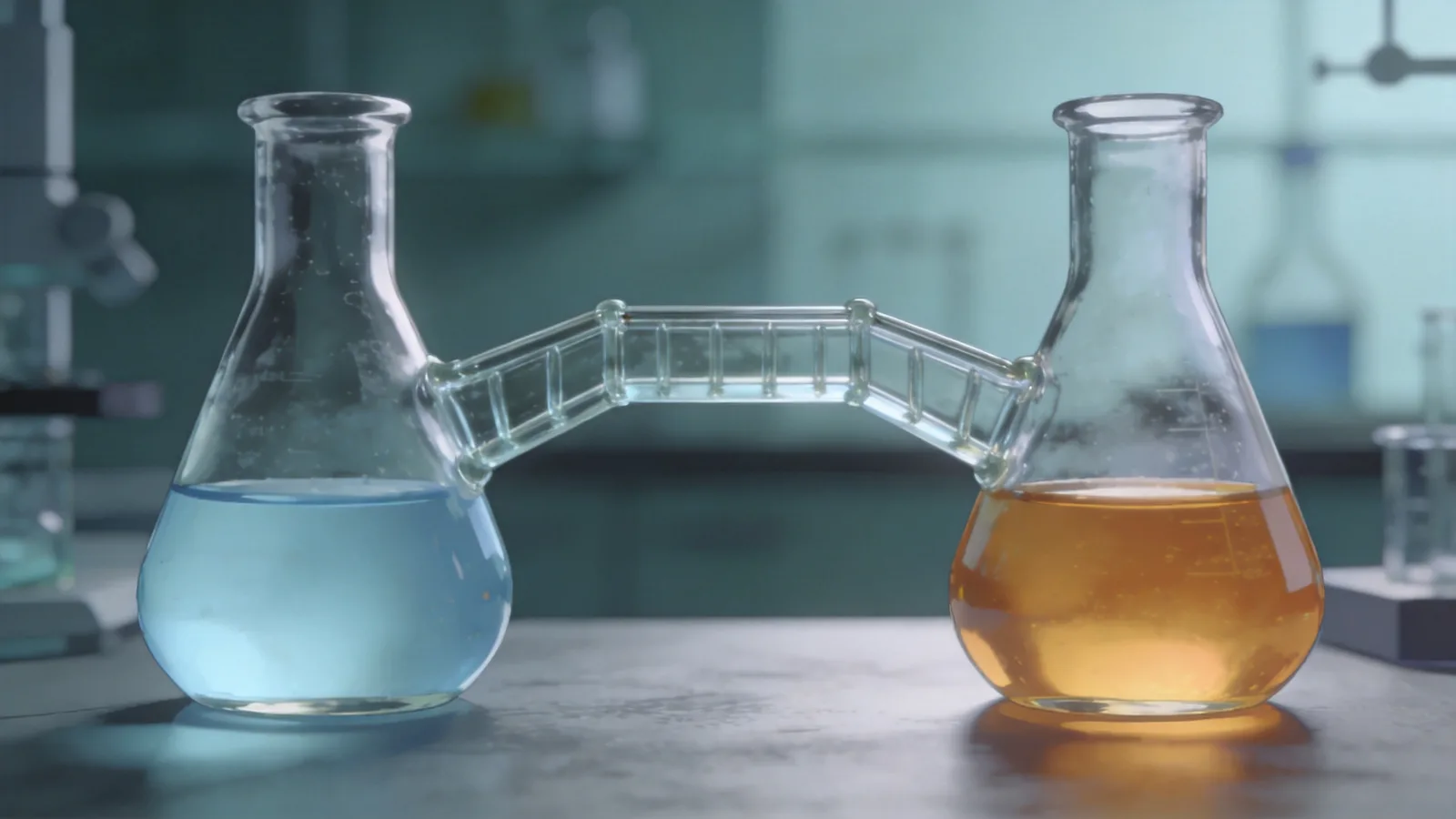 Two connected flasks suggesting dynamic chemical equilibrium