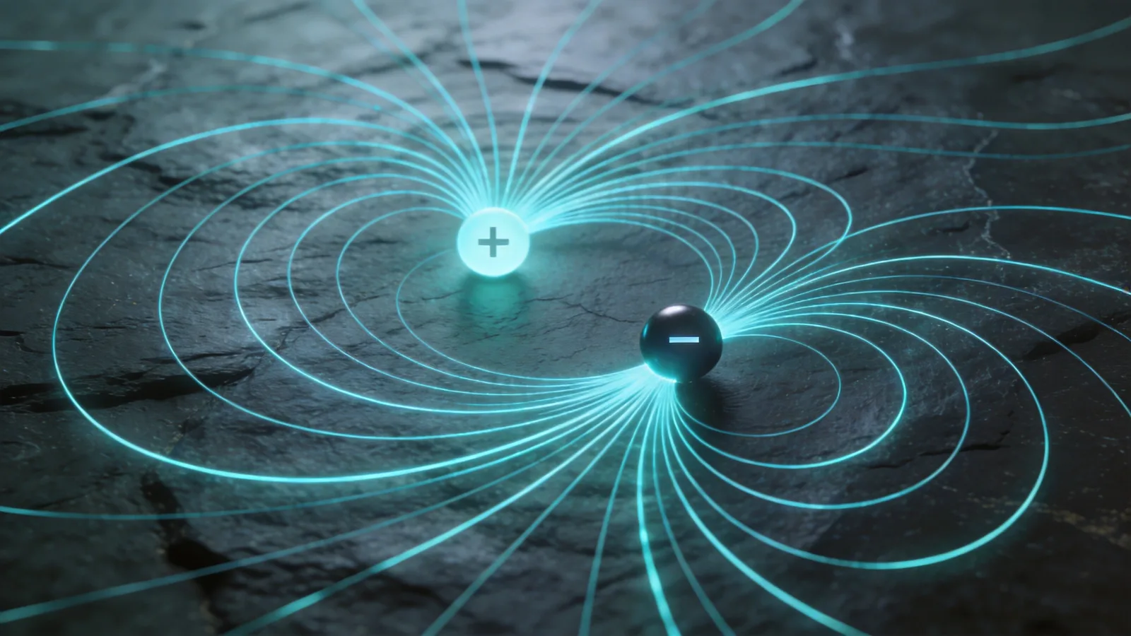 Electric field lines radiating between positive and negative point charges